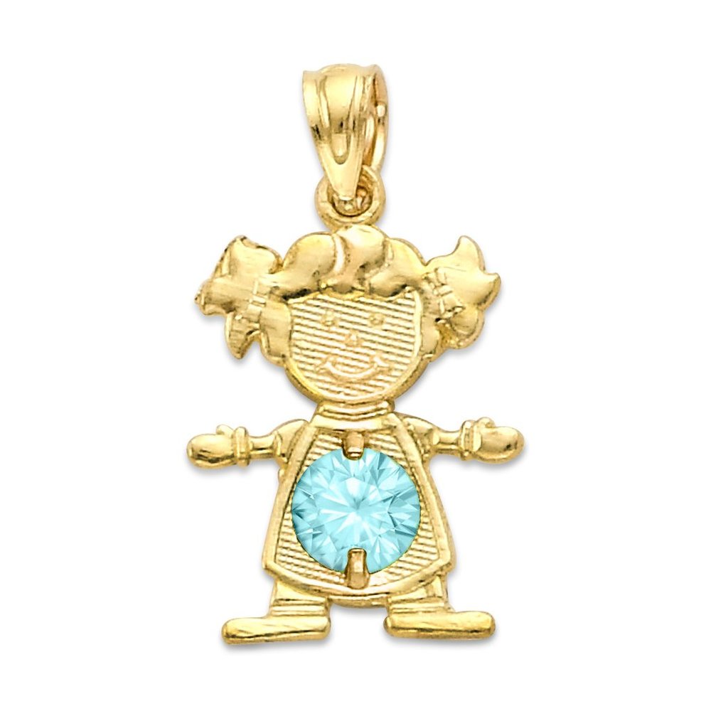 10k Solid Gold Newborn Baby Girl Pendant with Birthstone of Choice for Necklace - Picture 8 of 16